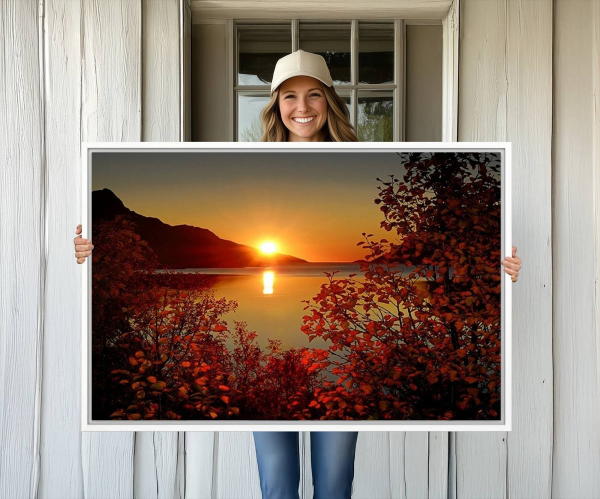 Autumn Sunset Over Lake Canvas Art – Tranquil Nature
