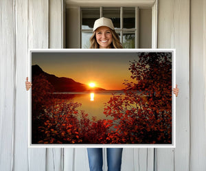 Autumn Sunset Over Lake Canvas Art – Tranquil Nature
