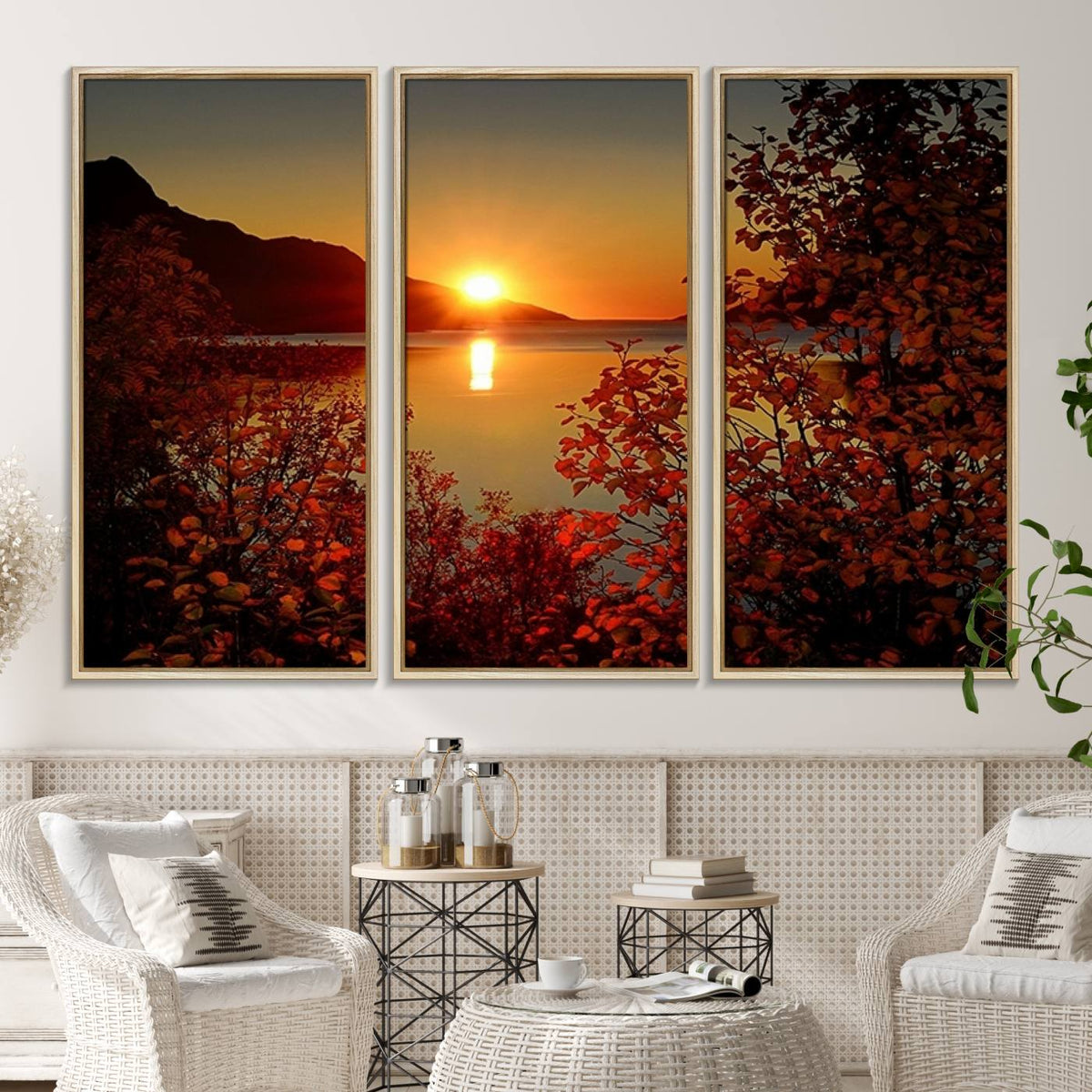 Autumn Sunset Over Lake Canvas Art – Tranquil Nature