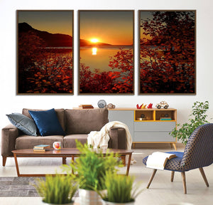 Autumn Sunset Over Lake Canvas Art – Tranquil Nature