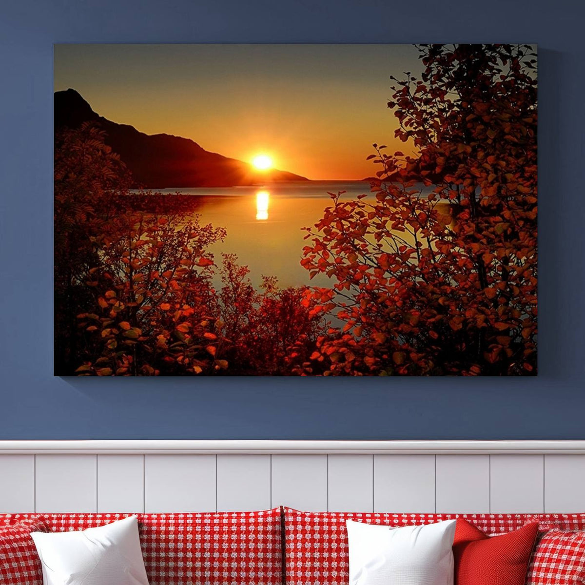 Autumn Sunset Over Lake Canvas Art – Tranquil Nature