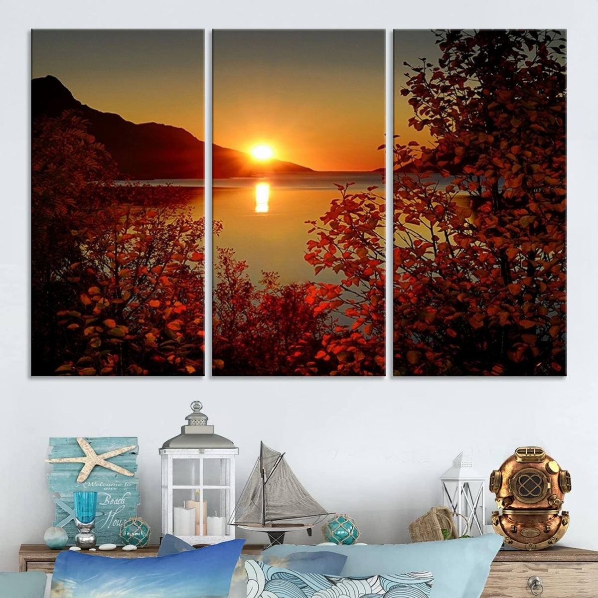 Autumn Sunset Over Lake Canvas Art – Tranquil Nature