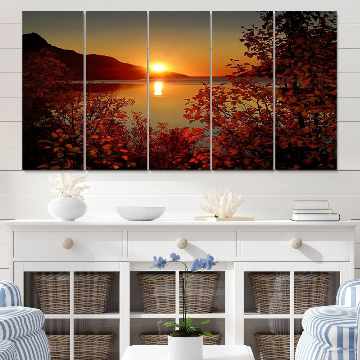 Autumn Sunset Over Lake Canvas Art – Tranquil Nature