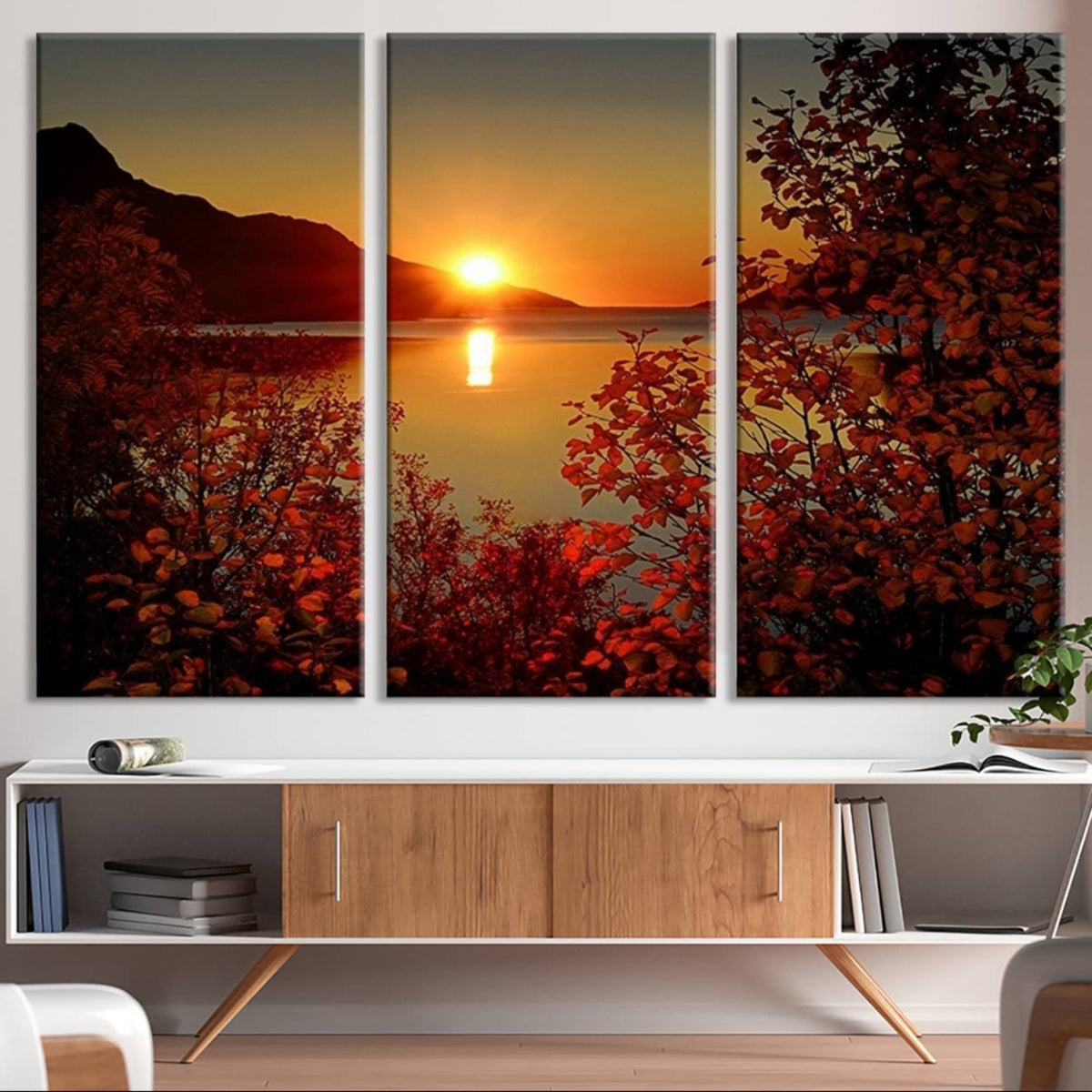 Autumn Sunset Over Lake Canvas Art – Tranquil Nature