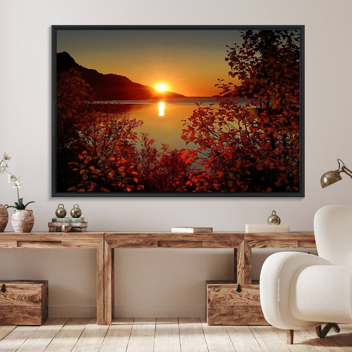 Autumn Sunset Over Lake Canvas Art – Tranquil Nature