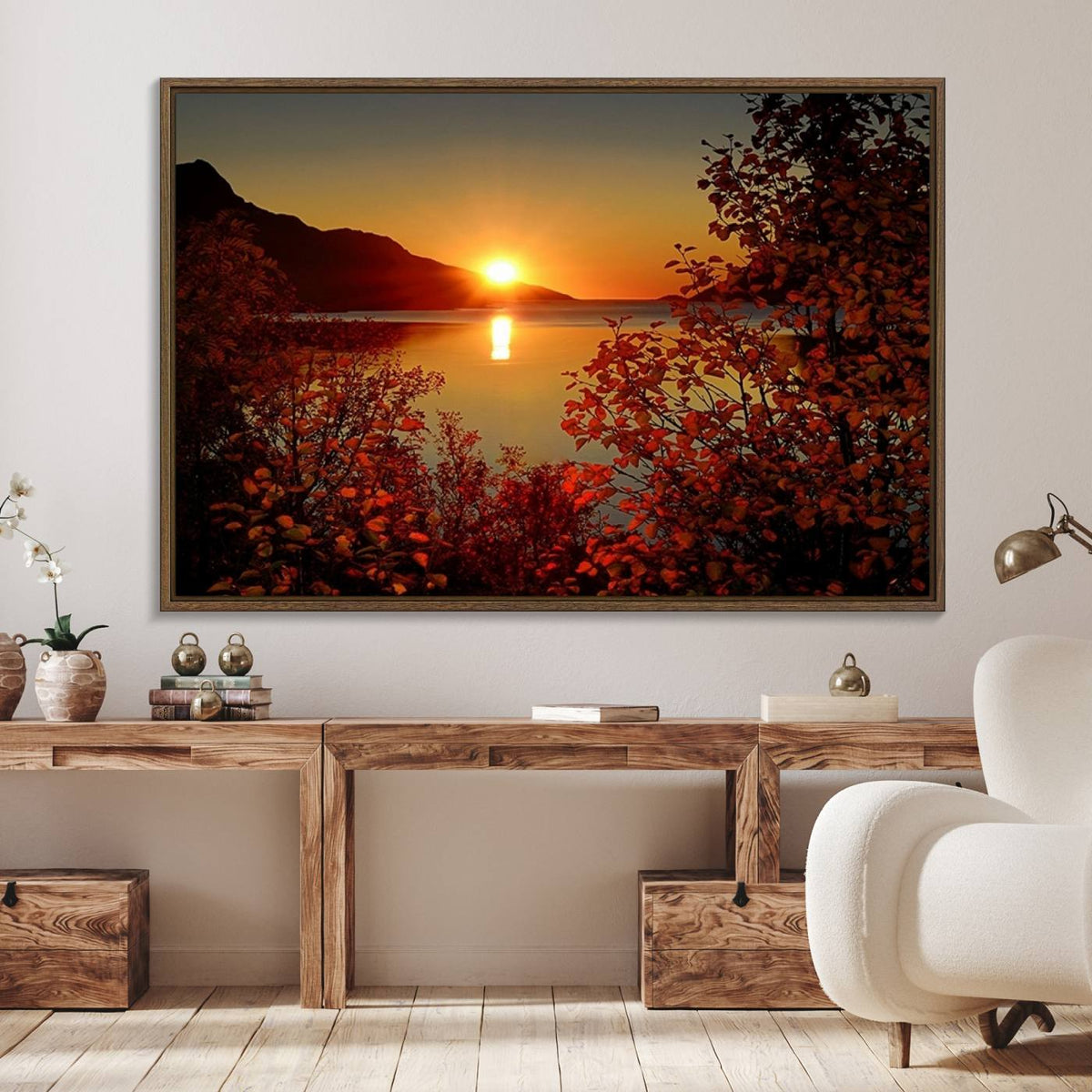 Autumn Sunset Over Lake Canvas Art – Tranquil Nature