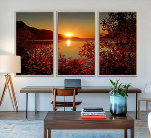 Autumn Sunset Over Lake Canvas Art – Tranquil Nature