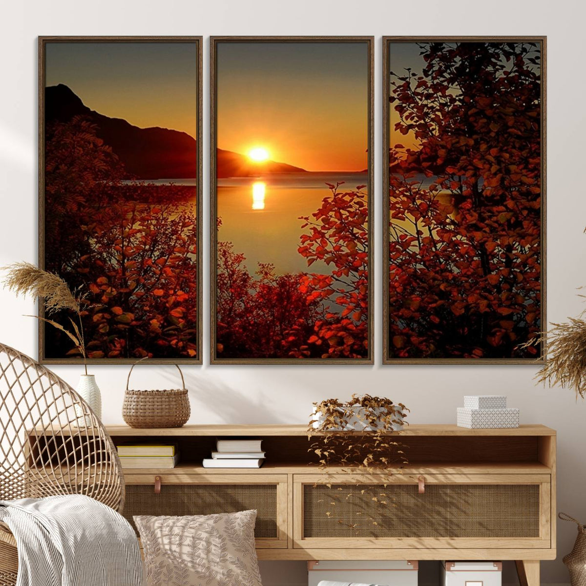 Autumn Sunset Over Lake Canvas Art – Tranquil Nature