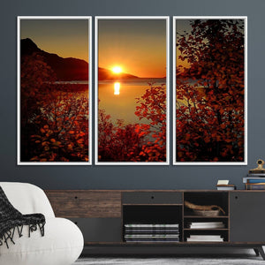 Autumn Sunset Over Lake Canvas Art – Tranquil Nature