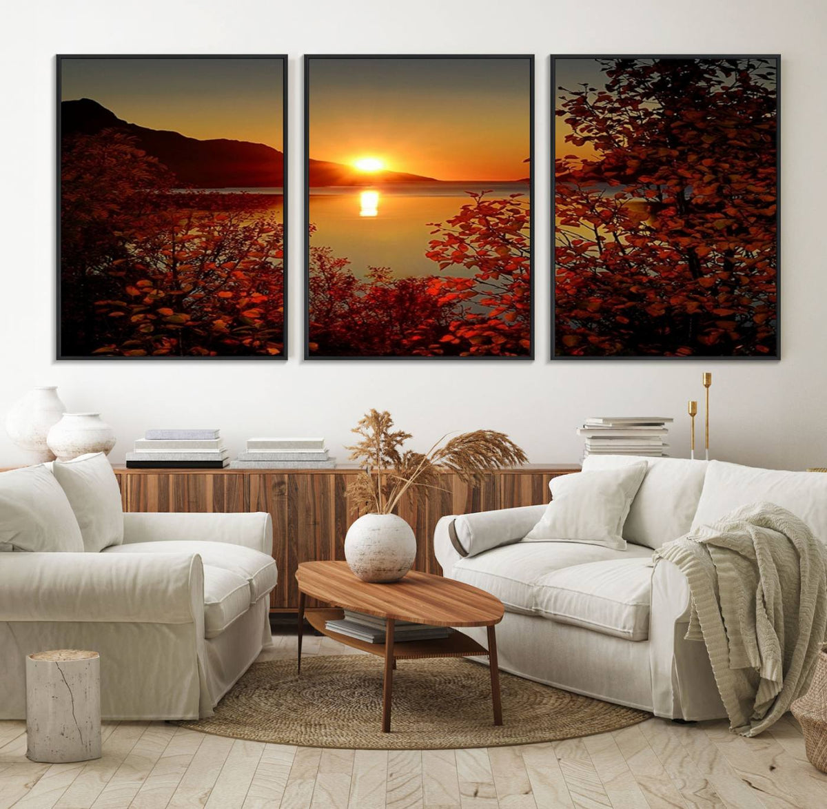 Autumn Sunset Over Lake Canvas Art – Tranquil Nature