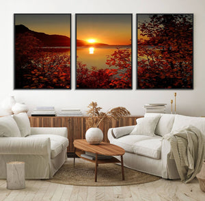 Autumn Sunset Over Lake Canvas Art – Tranquil Nature