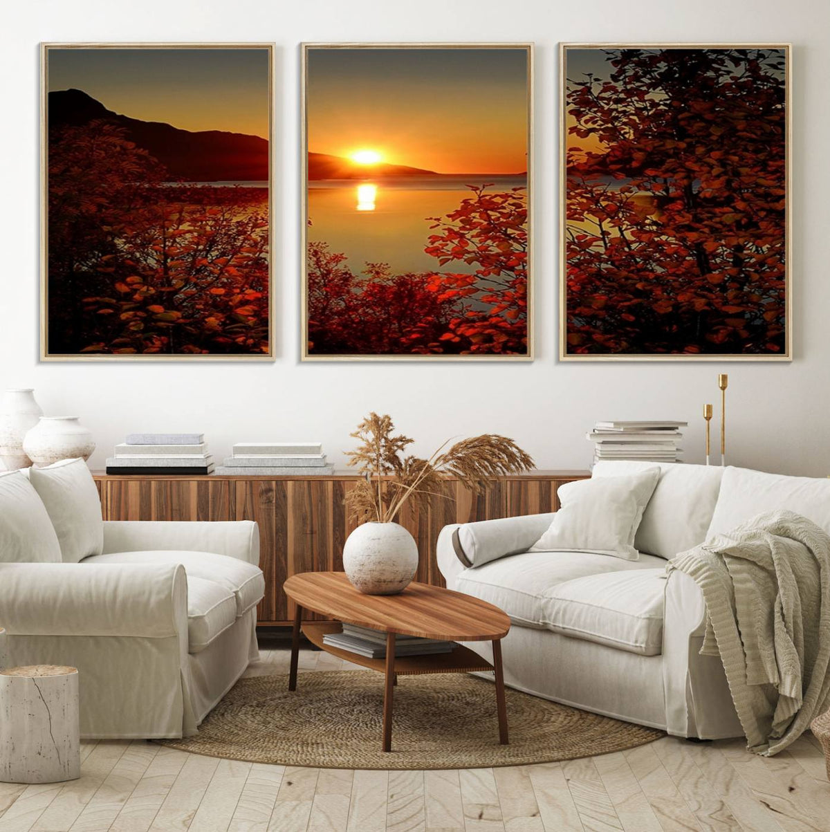 Autumn Sunset Over Lake Canvas Art – Tranquil Nature