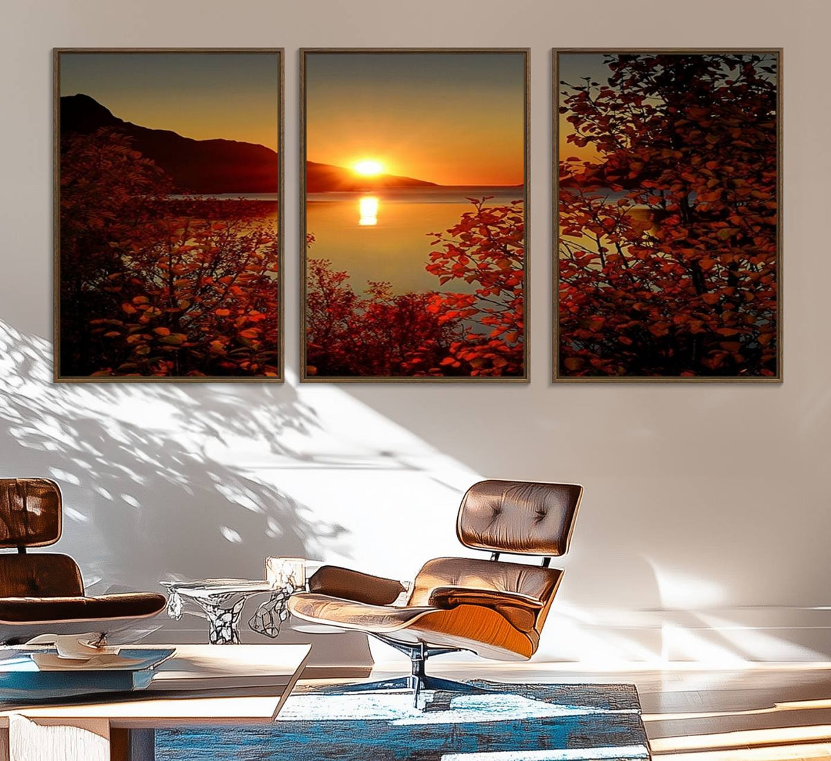 Autumn Sunset Over Lake Canvas Art – Tranquil Nature