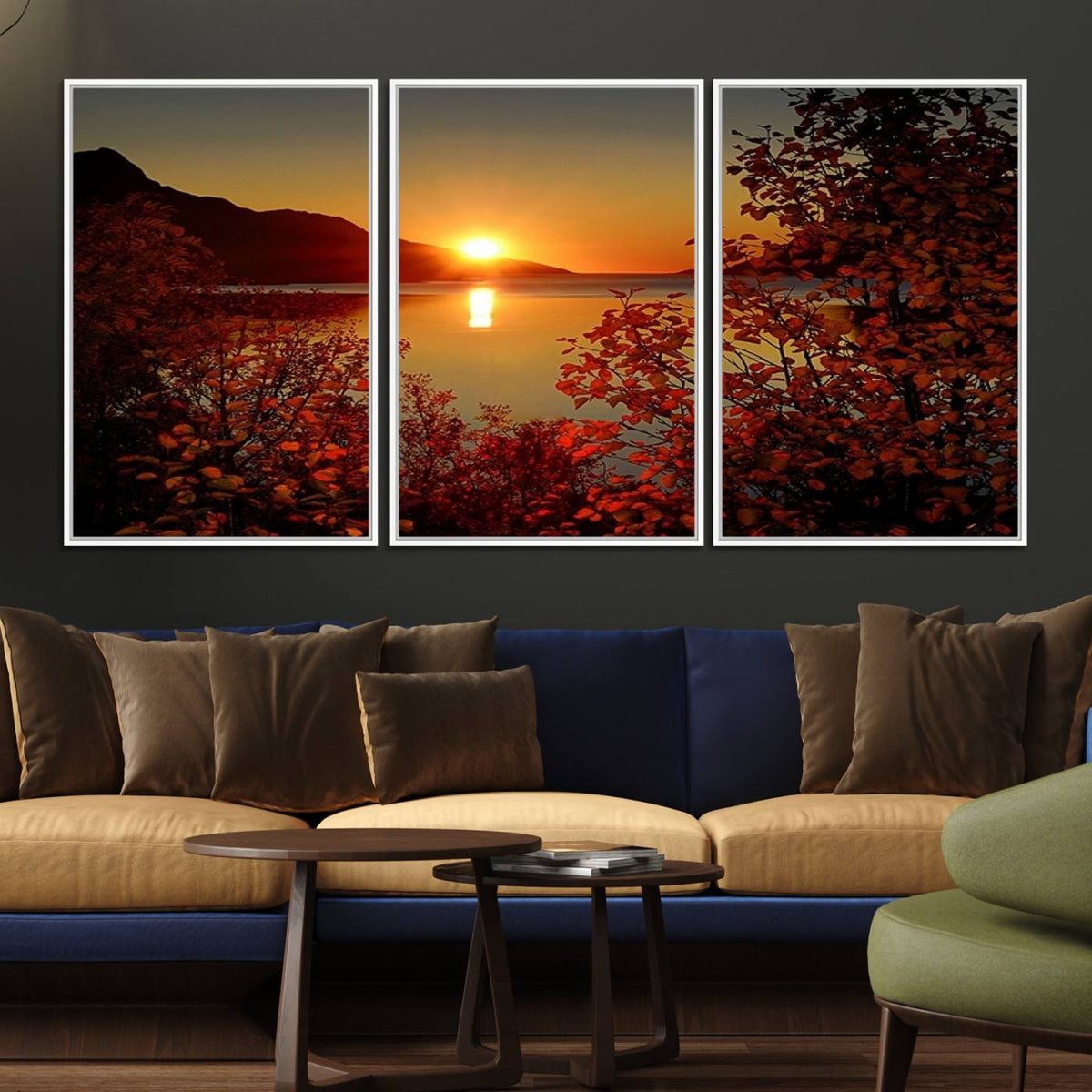 Autumn Sunset Over Lake Canvas Art – Tranquil Nature