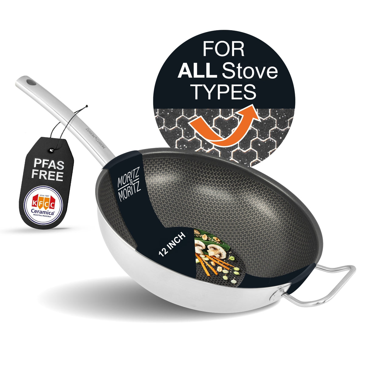 Stainless Steel Non-Stick Honeycomb Wok Pan 12"