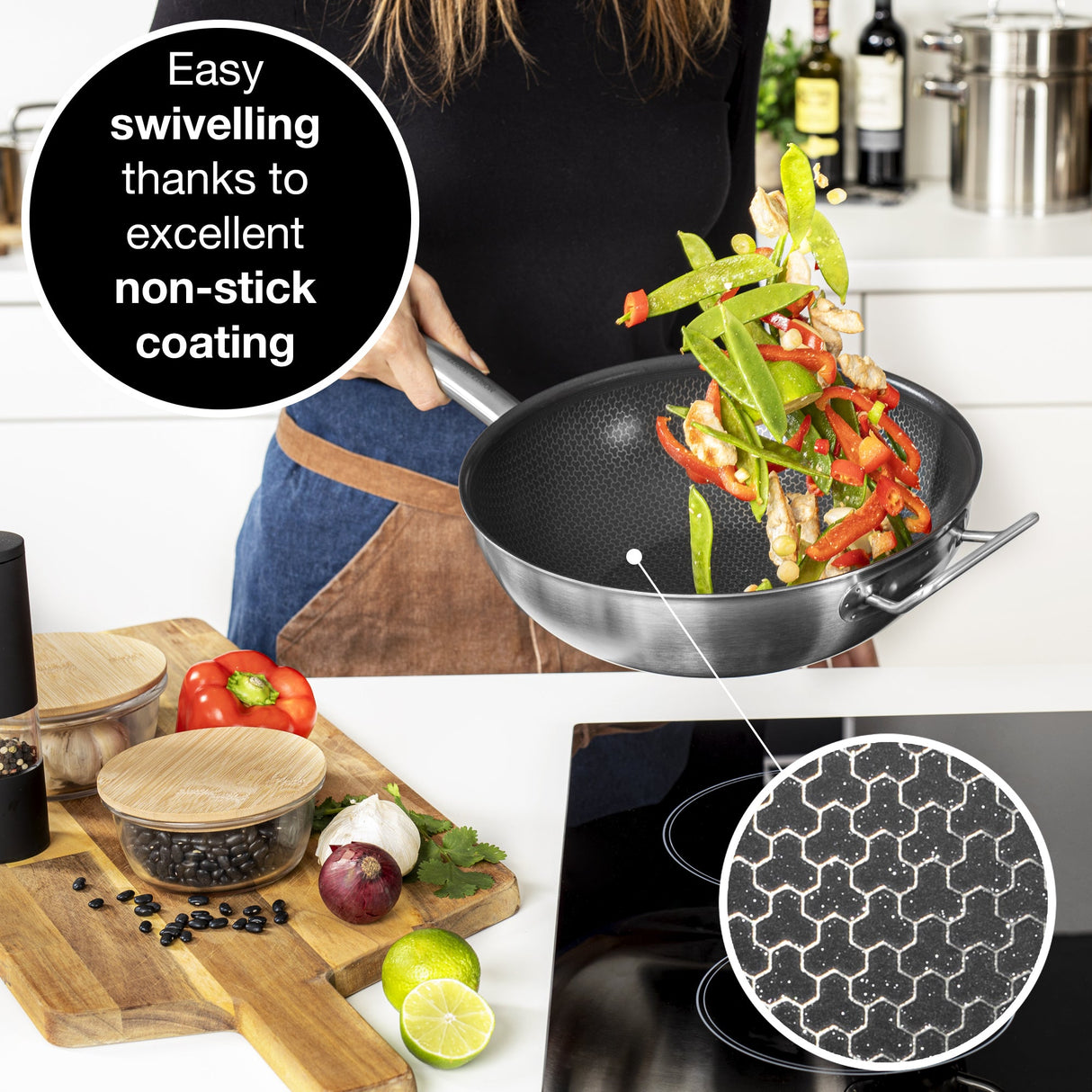 Stainless Steel Non-Stick Honeycomb Wok Pan 12"