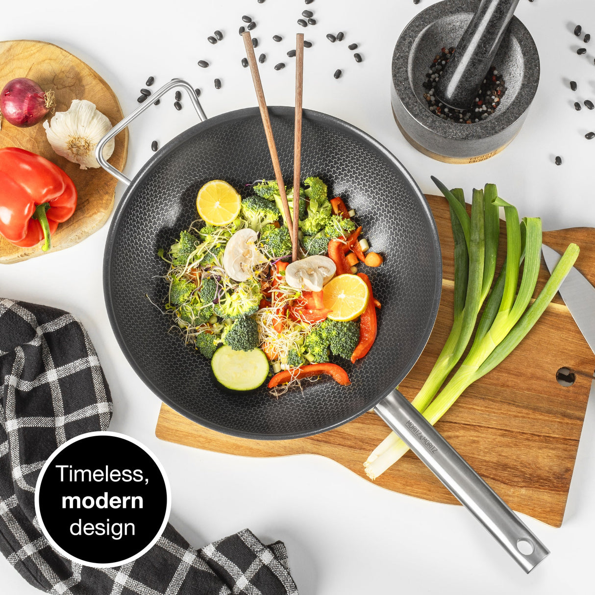 Stainless Steel Non-Stick Honeycomb Wok Pan 12"