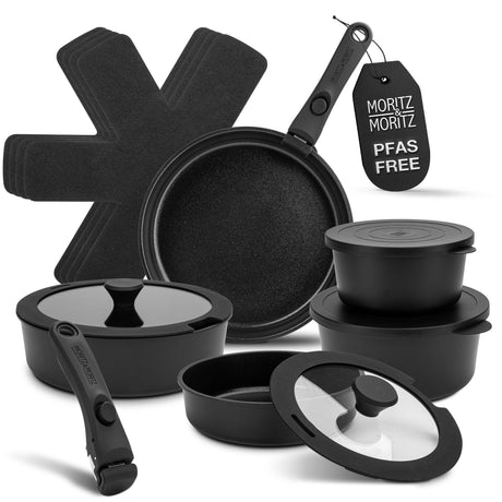 15-Piece Cast Aluminum Pot and Pan Set with Removable Handles