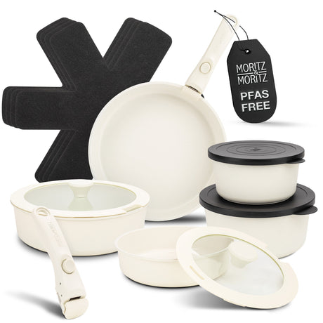15-Piece Cast Aluminum Pot and Pan Set with Removable Handles