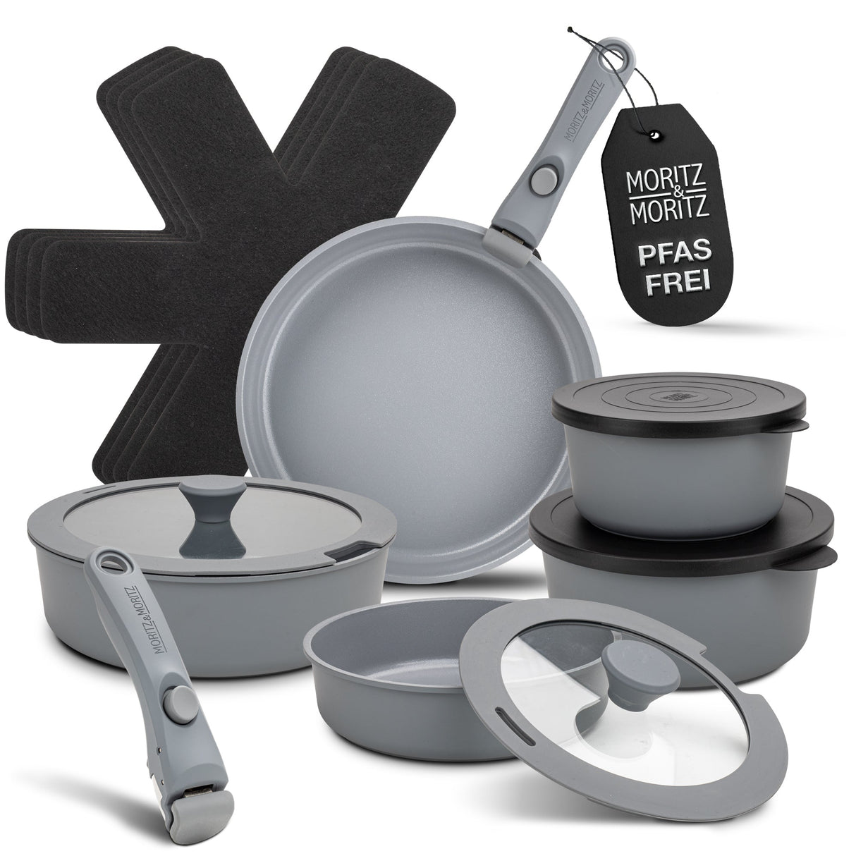 15-Piece Cast Aluminum Pot and Pan Set with Removable Handles