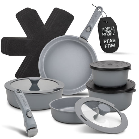 15-Piece Cast Aluminum Pot and Pan Set with Removable Handles