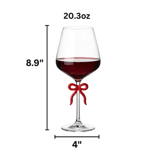 Large Clear Wine Glass with Red Bow on Stem, One Piece