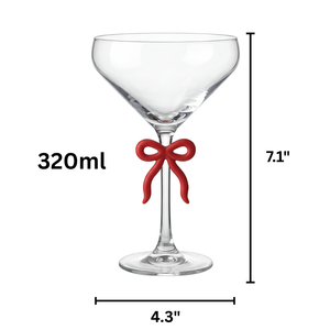 Clear Martini Glass with Red Bow on Stem, Set of 2
