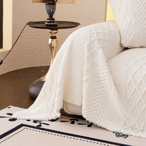 Plush Sherpa Fleece Sofa Cover with 3D Cable Knit Texture, Soft Cozy Throw Blanket
