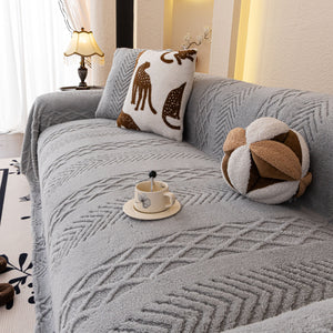 Plush Sherpa Fleece Sofa Cover with 3D Cable Knit Texture, Soft Cozy Throw Blanket