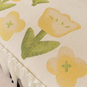 Ruffled Sweet Floral Sofa Cover with Skirt, Soft and Decorative Couch Throw Cover