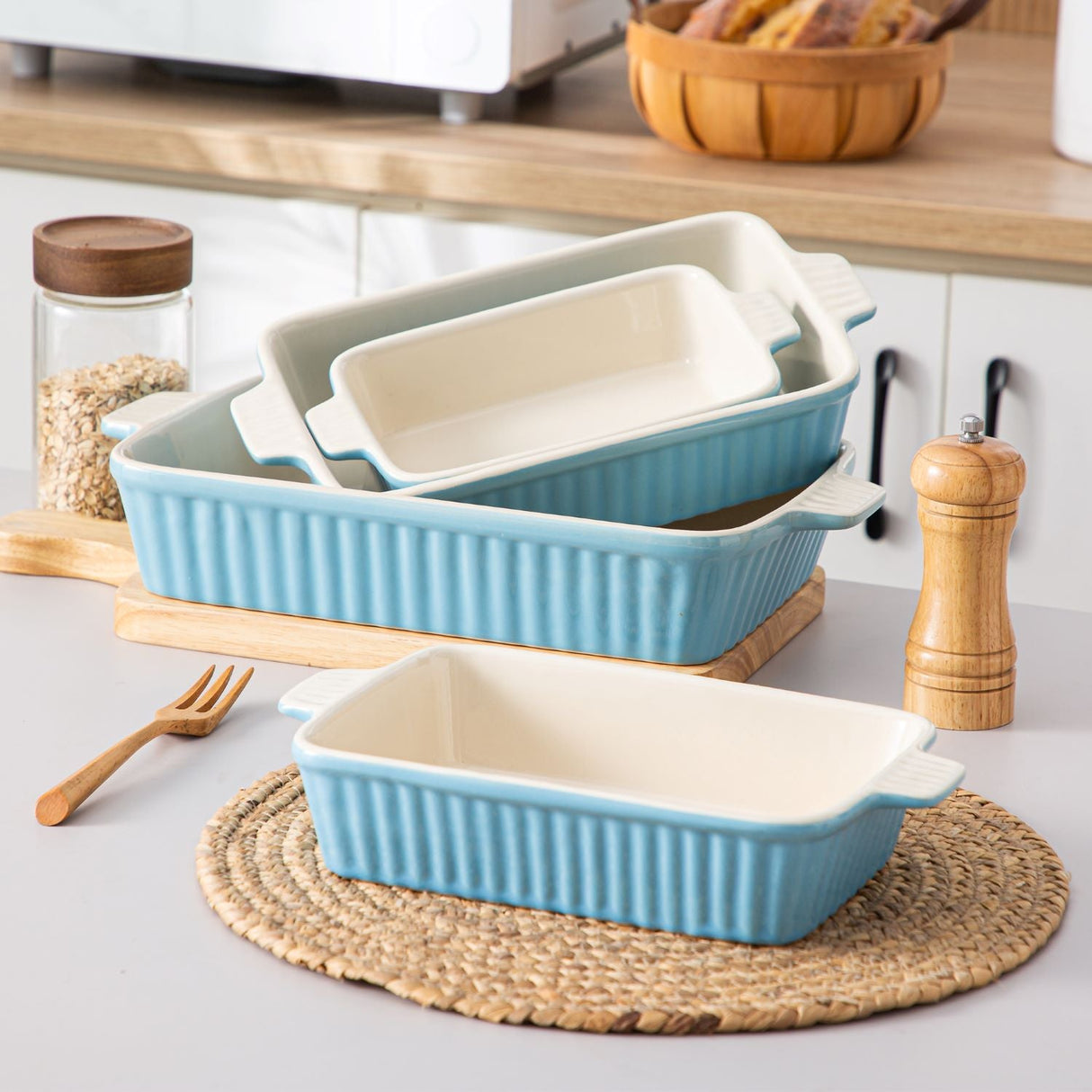 Blue Bakeware Set of 4 Porcelain Baking Dishes