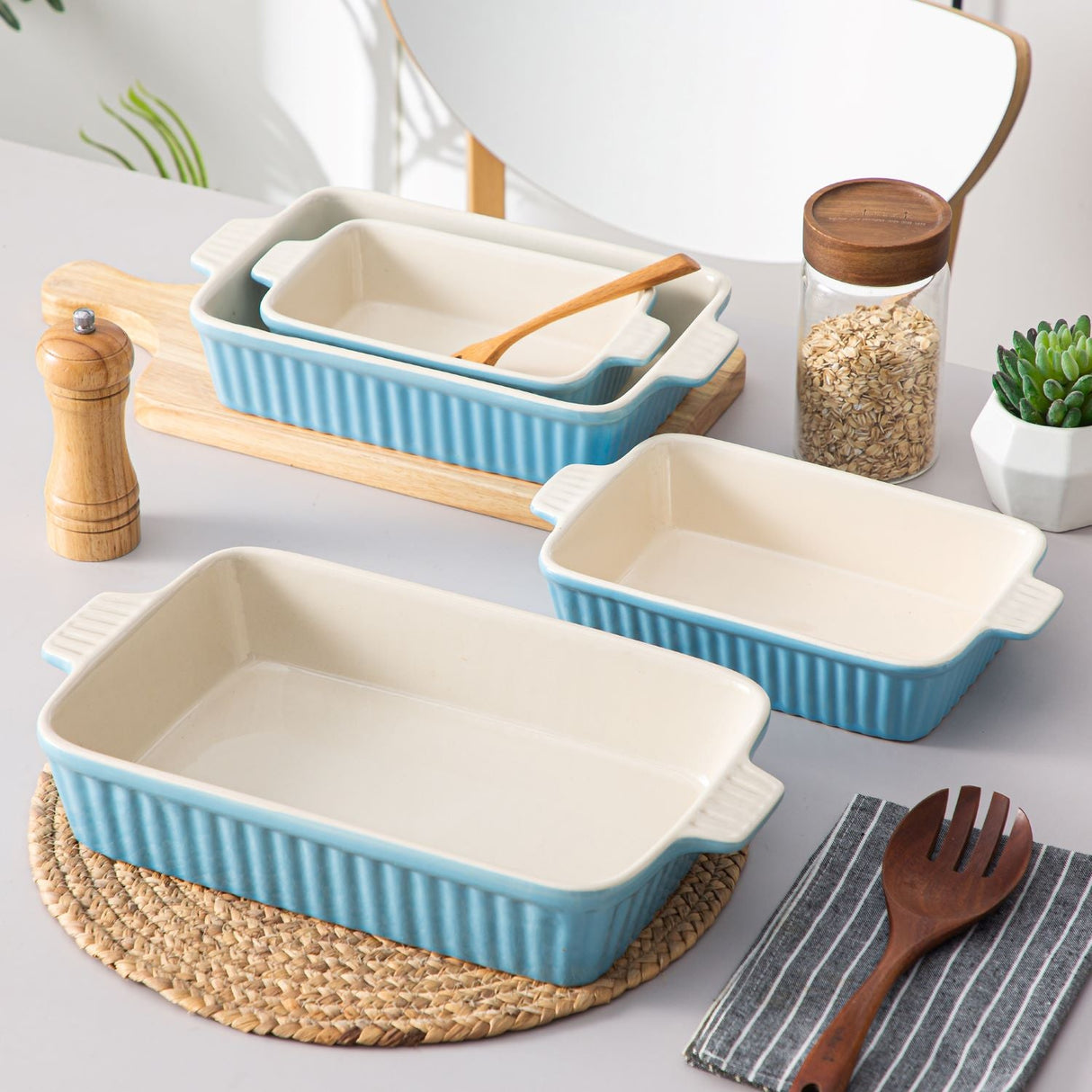 Blue Bakeware Set of 4 Porcelain Baking Dishes