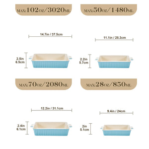 Blue Bakeware Set of 4 Porcelain Baking Dishes