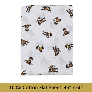 3-Piece Crib/Toddler Cotton Sheet Set White Brown Monkey Around Jungle Bananas