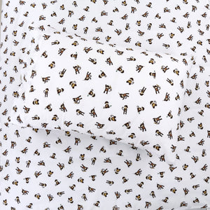 3-Piece Crib/Toddler Cotton Sheet Set White Brown Monkey Around Jungle Bananas
