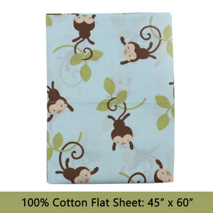 3-Piece Crib/Toddler Cotton Sheet Set Blue Jungle Monkey Tails Swing