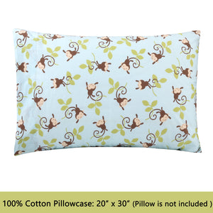 3-Piece Crib/Toddler Cotton Sheet Set Blue Jungle Monkey Tails Swing
