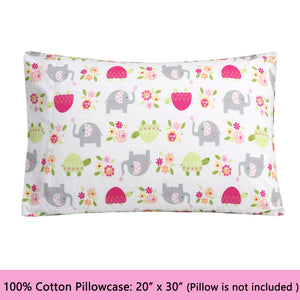 3-Piece Crib/Toddler Cotton Sheet Set White Pink Grey Sweet Floral Friends Baby Elephant Turtle