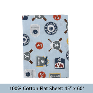 3-Piece Crib/Toddler Cotton Sheet Set Blue MVP Sports #32 #24 Basketball Baseball Football