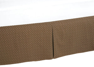 Tailored Bed Skirt Brown Tan Check Dot Pattern Cotton Pleated Dust Ruffle with Split Corners, 16" Drop