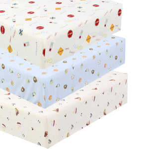 3 Piece Crib/Toddler Cotton Fitted Sheets Colorful Blue Red Sports Boats Transportation Car Signs