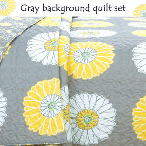 Anya Floral Print Yellow Grey Reversible Quilt Bedding Set