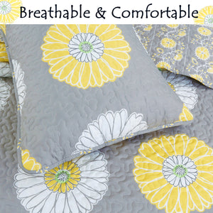 Anya Floral Print Yellow Grey Reversible Quilt Bedding Set