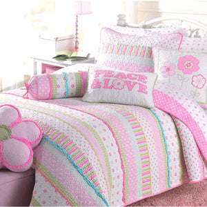 Greta Floral Stripe Pink Round Ruffle Bolster Decor Throw Pillow