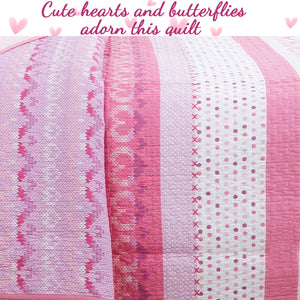 Butterfly Fairisle Pink Purple Striped Sweater Print Cotton Reversible Quilt Bedding Set