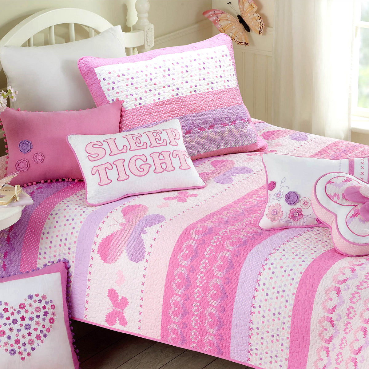 Butterfly Fairisle Pink Purple Striped Sweater Novelty Decor Throw Pillow