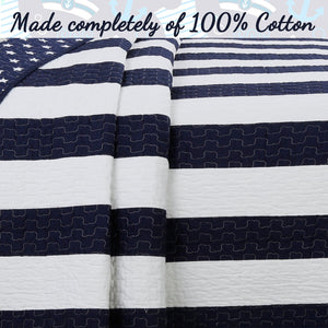 Ameristar Sailor Blue & White Striped Cotton Reversible Quilt Bedding Set