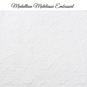 Serenity White Victorian Scalloped Medallion Floral Pure Solid Cotton Reversible Quilt Bedding Set