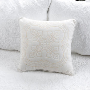 Serenity White Victorian Scalloped Medallion Floral Pure Solid 6-Piece Daybed Quilt Bedding Set