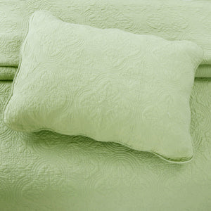 Serenity Green Victorian Scalloped Medallion Floral Pure Solid Cotton Reversible Quilt Bedding Set